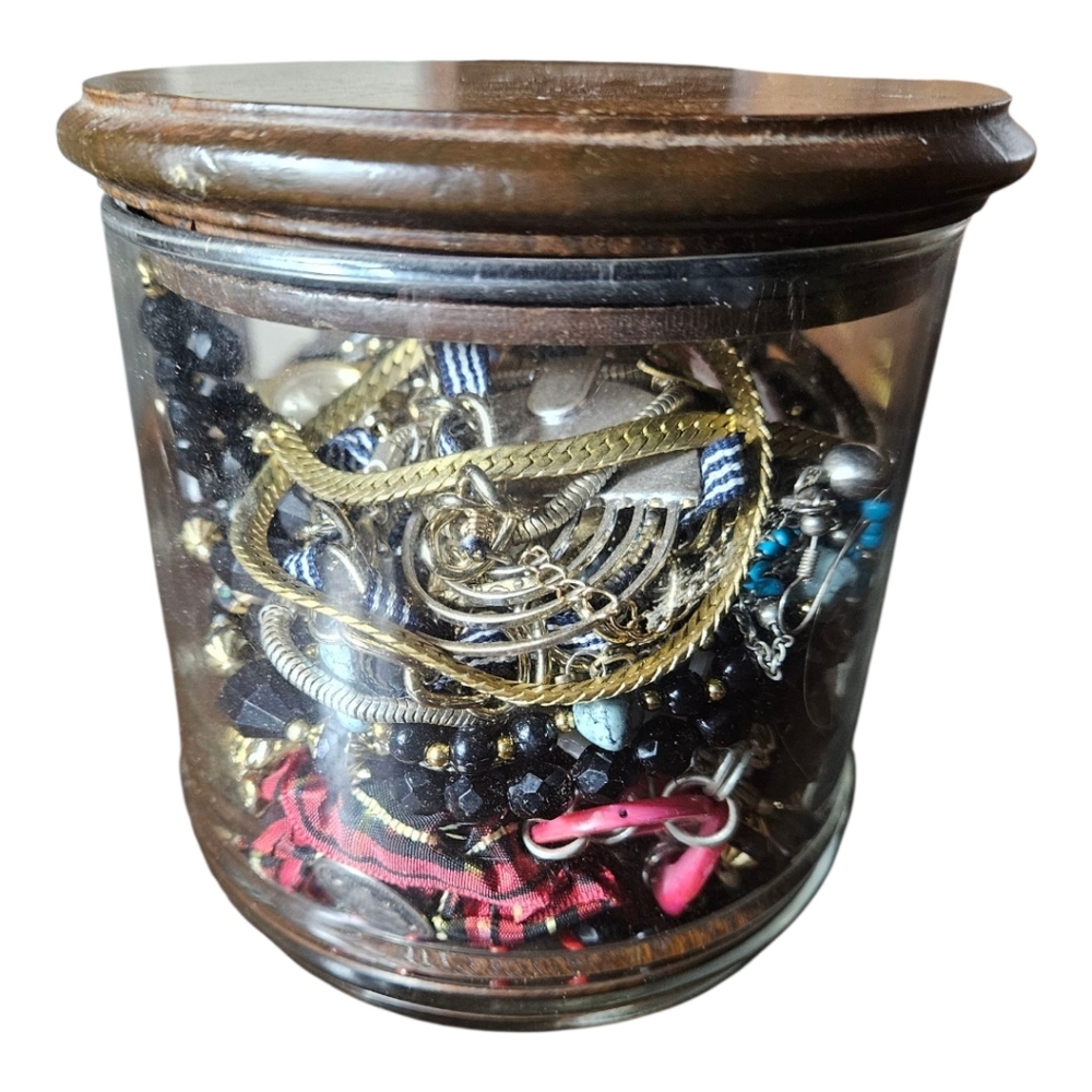 Assorted Jewelry Collection in Glass Jar